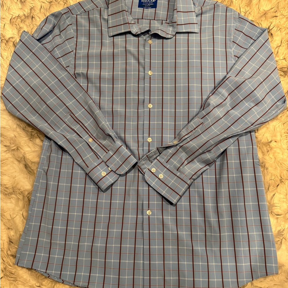 Haggar Blue Dress Shirt with Pinstripes and Tailored Fit - Picture 2 of 4
